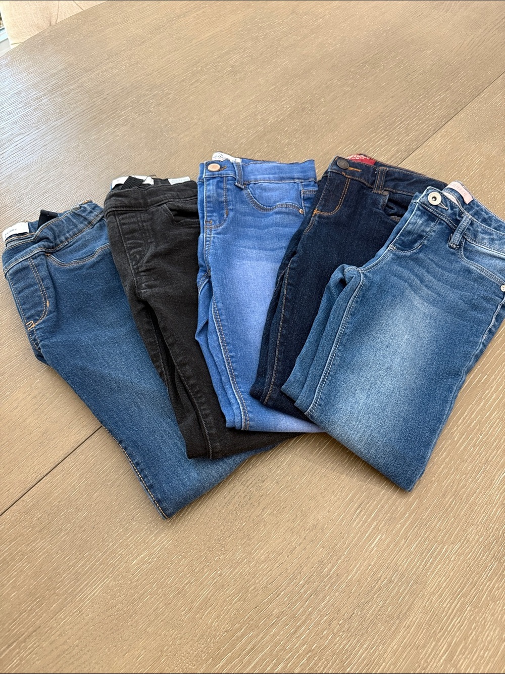 Lot of 5 Girls' Denim Jeans - Blue and Black Washes - Various Brands